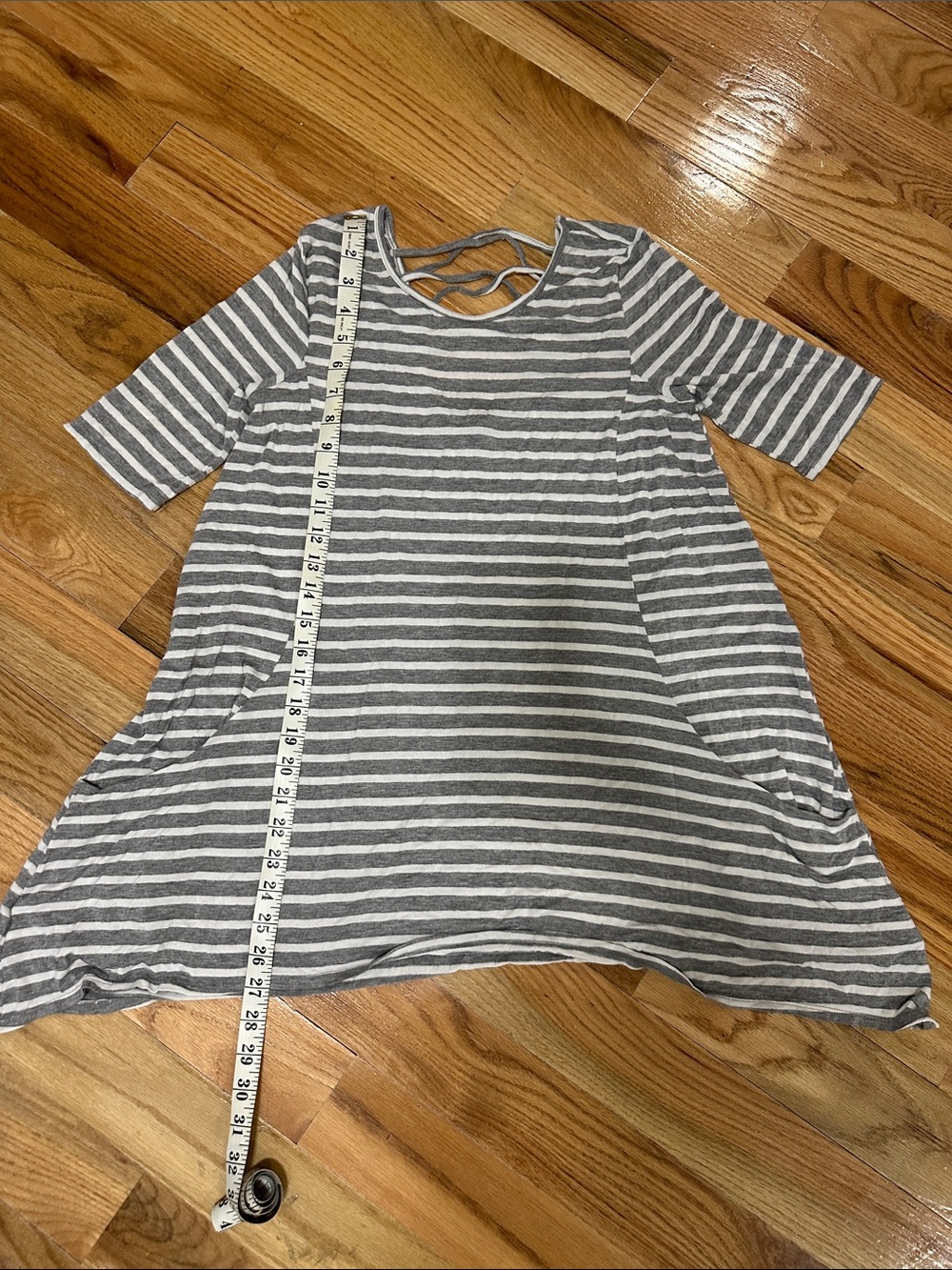 Women's Gray & White Striped Swing Beach Dress with Pockets